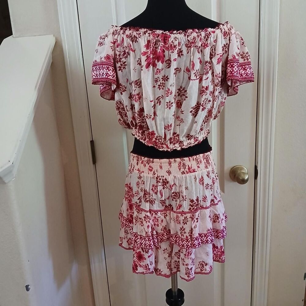 Poupette St Barth Pint/White Coastal Romantic Floral Print Set Top M/L & Skort S - Picture 3 of 8